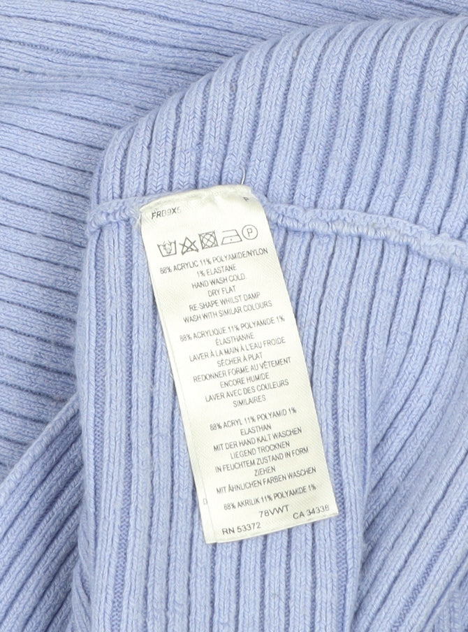 French Connection Women’s Blue Roll Neck Ribbed Knit Jumper Size S