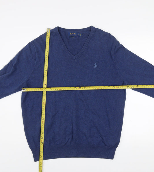 Ralph Lauren Men’s Blue Pima Cotton V-Neck Jumper Size L