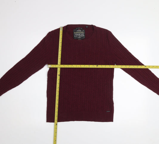 Superdry Men's Red Cable-Knit Wool Blend Jumper Size S