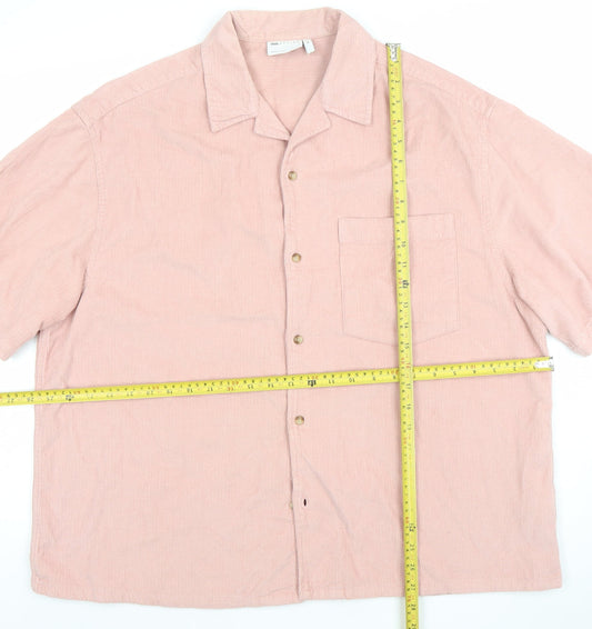 ASOS DESIGN Men's Pink Corduroy Short Sleeve Button-Up Shirt M