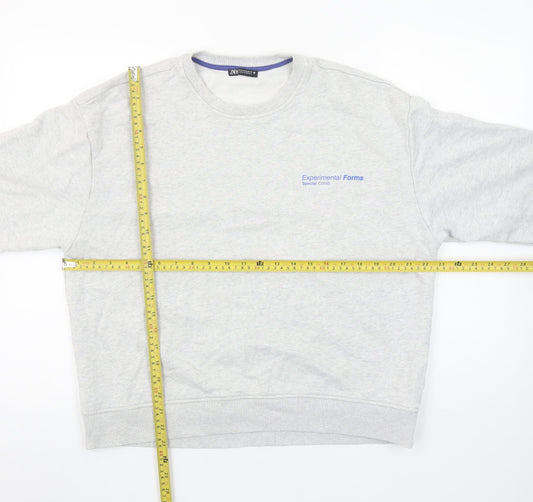 Zara Women Grey Cotton Pullover Sweatshirt M Experimental Forms Graphic