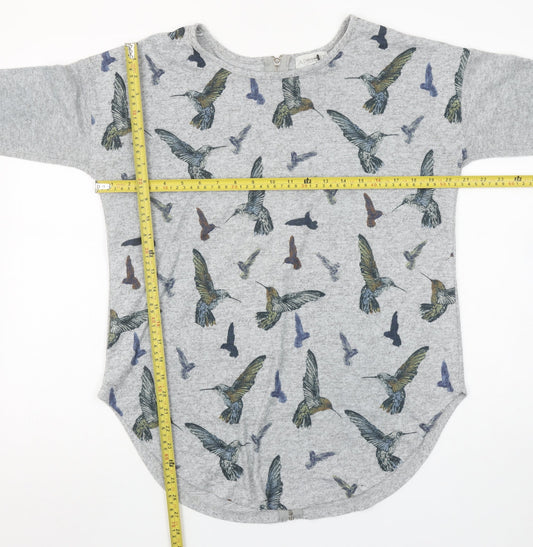 Apricot Womens Grey Bird Print Long Sleeve Zip Back T-Shirt Size S