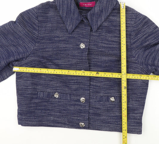 Carmel Women's Blue Woven Suit Jacket Size 12 Single Breasted Classic