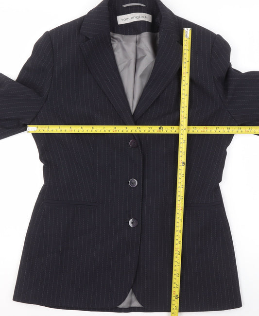 Tom English Women Black Pinstripe Single-Breasted Suit Jacket Size 10