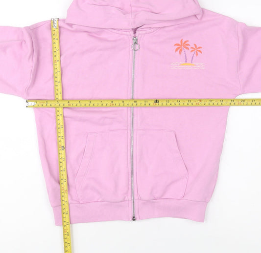 Marks and Spencer Girls Pink Full Zip Hoodie 9-10 Years Paradise Palms Embroidered