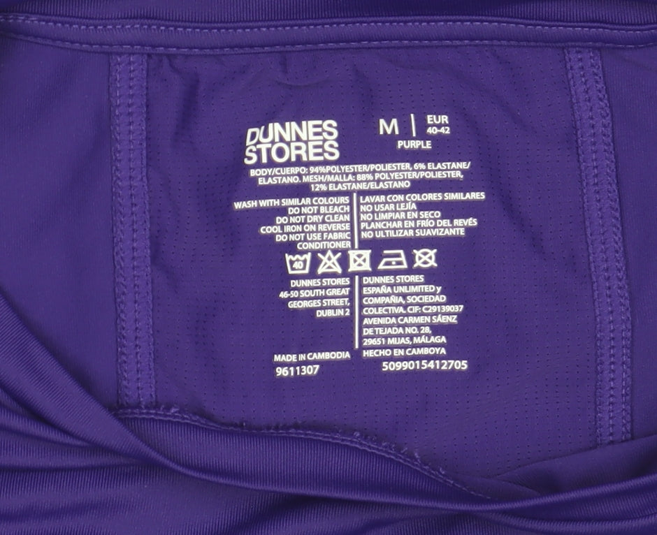 Brand and care label for Dunnes Women Purple Active T-Shirt M Polyester Elastane