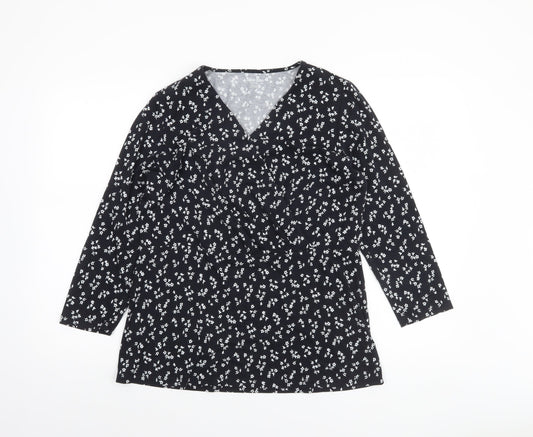 Womens UK Size M Lands' End Black Cotton Blend Blouse