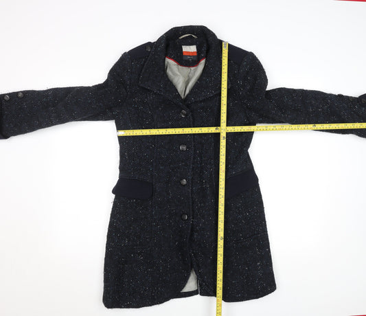 Next Women Blue Wool Tweed Military Coat Size 12 Long Sleeve