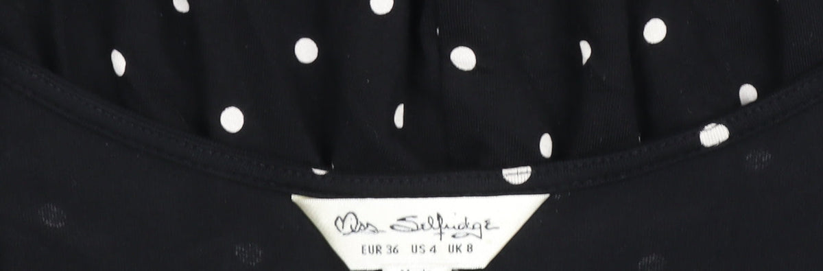 Additional view of Miss Selfridge Women Black Polka Dot V-Neck Fit & Flare Dress, size 8