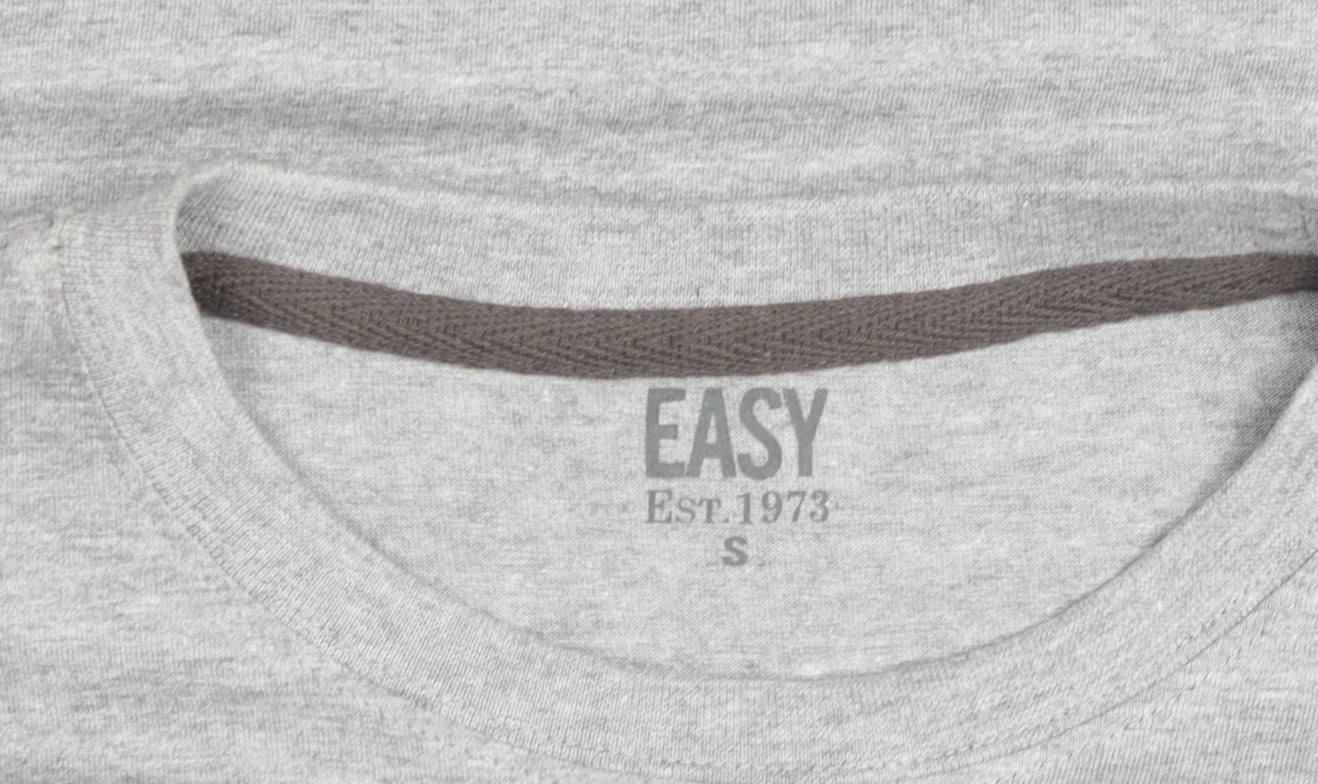 Easy Mens Grey Long Sleeve Graphic Crew Neck Cotton Top Size S