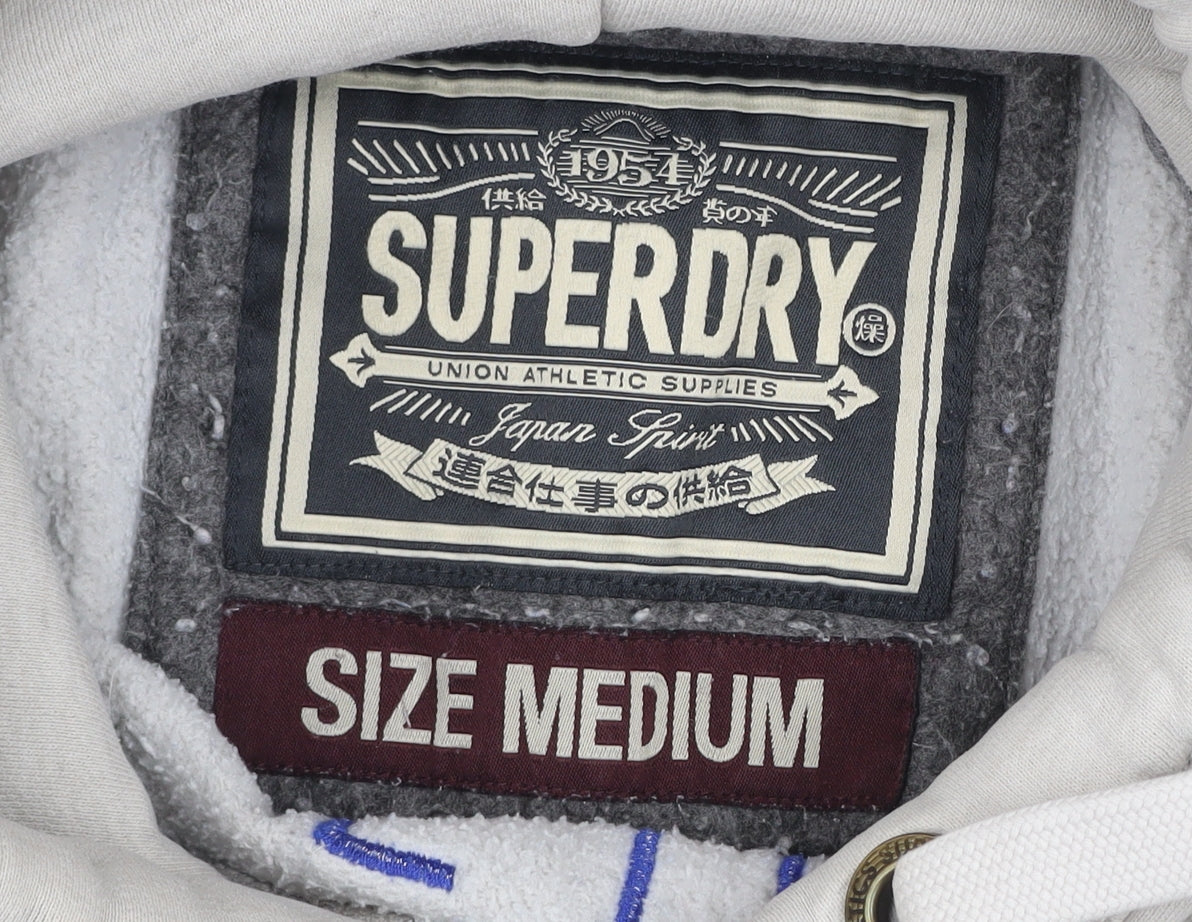 Superdry Mens Grey Pullover Hoodie Medium Athletic Logo Fleece