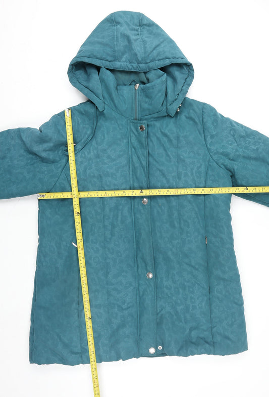 Finesse Women’s Blue Animal Print Hooded Parka Coat Size 20