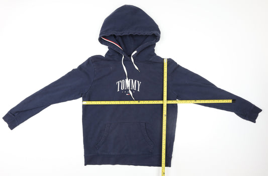 Tommy Jeans Men’s Blue Pullover Hoodie L Logo Cotton Fleece