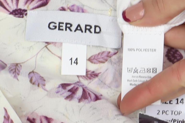 Brand and care label for Gerard women’s multicoloured floral tunic blouse, size UK 14