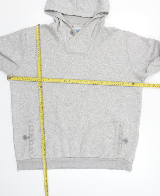 Adidas Men's Grey Henley Hoodie XL Regular Fit Fleece Sweatshirt