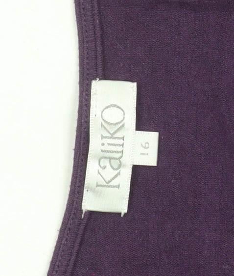 Brand and care label for Kaliko Women's Purple Jersey V-Neck Knee Length Dress, size 6