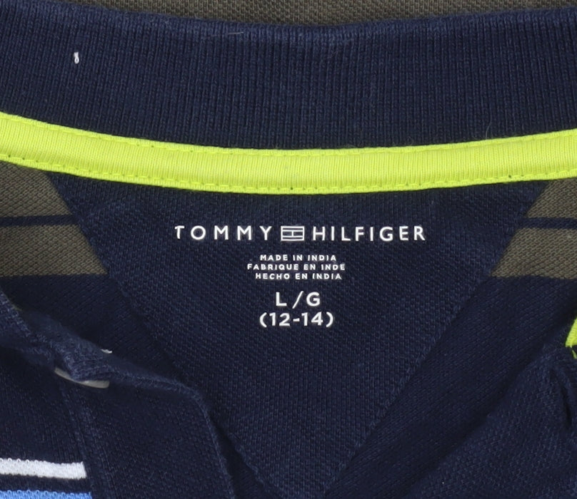 Tommy Hilfiger Boys Multicoloured Striped Polo Shirt 12-14 Years Cotton