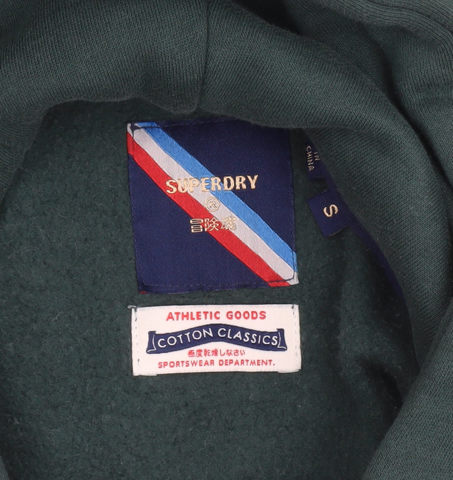 Superdry Men's Green Full Zip Hoodie Size S Fleece Logo Sportswear