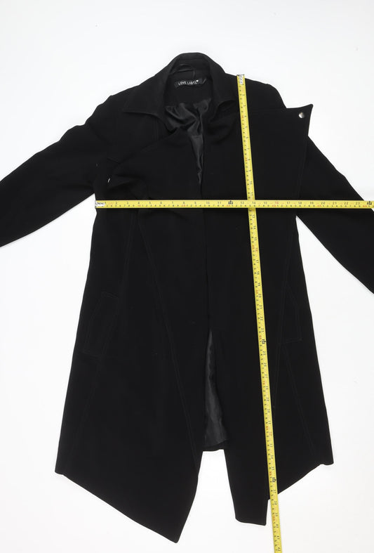 Love Label Women's Black Size 8 Long Overcoat Polyester Classic Coat