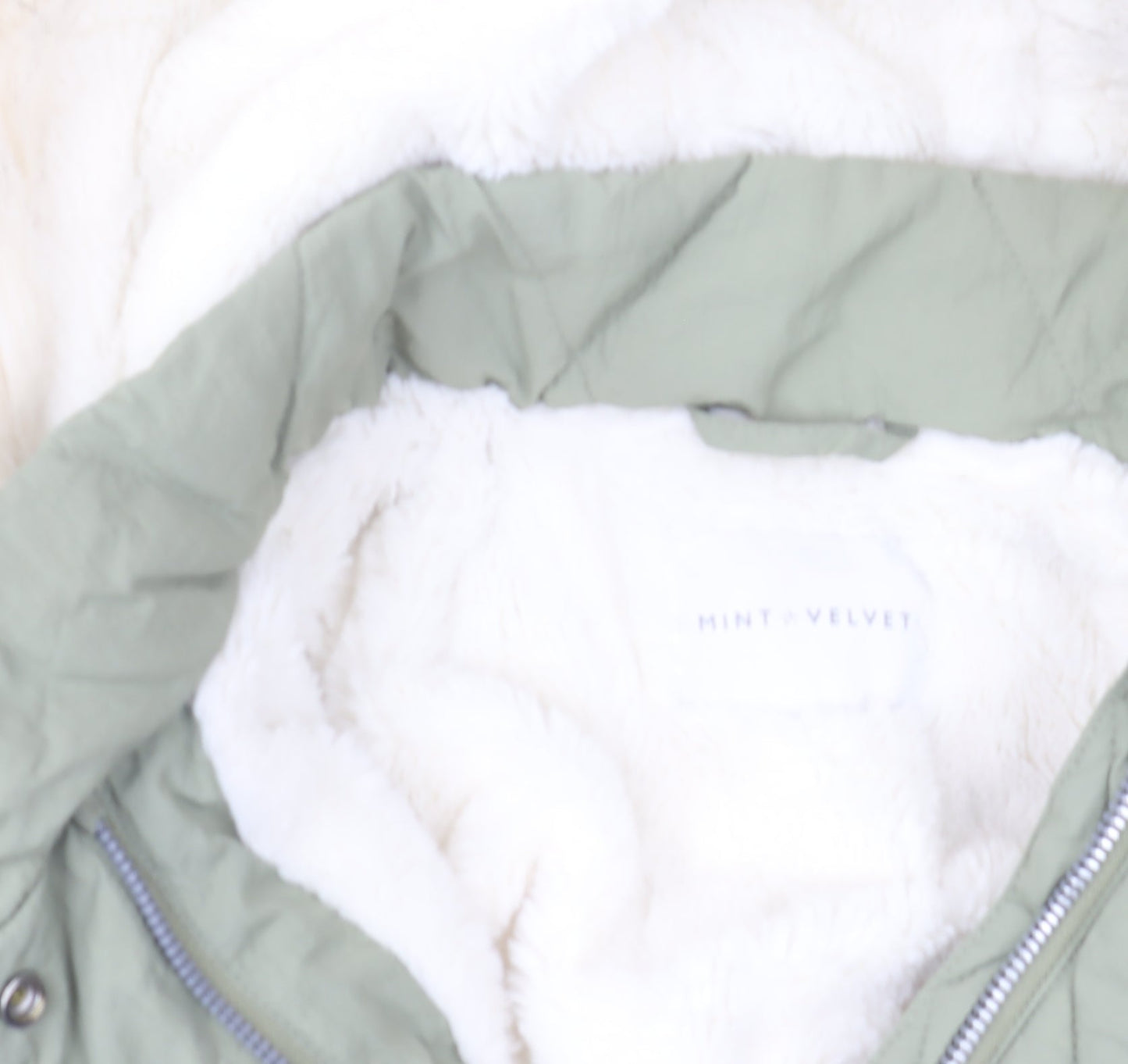 Additional view of Mint Velvet girls’ green quilted hooded faux fur trim winter coat 8 years