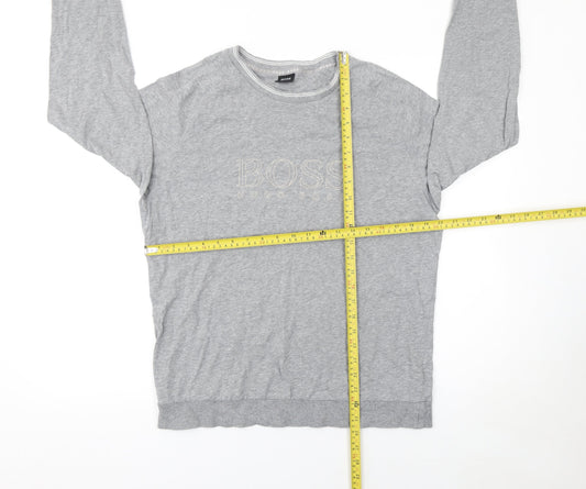 Hugo Boss Men's Grey Logo Cotton Pullover Sweatshirt Size L