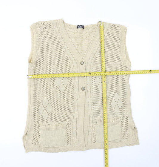 Pulse Women Beige Open-Knit Argyle Sleeveless Cardigan Vest S