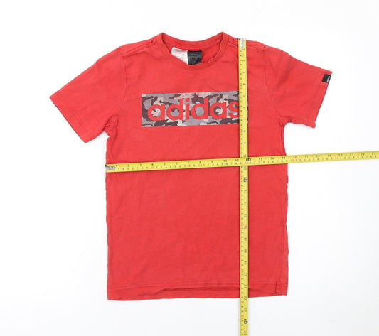 Adidas Boys Red Camouflage Logo T-Shirt 11-12 Years Short Sleeve Cotton