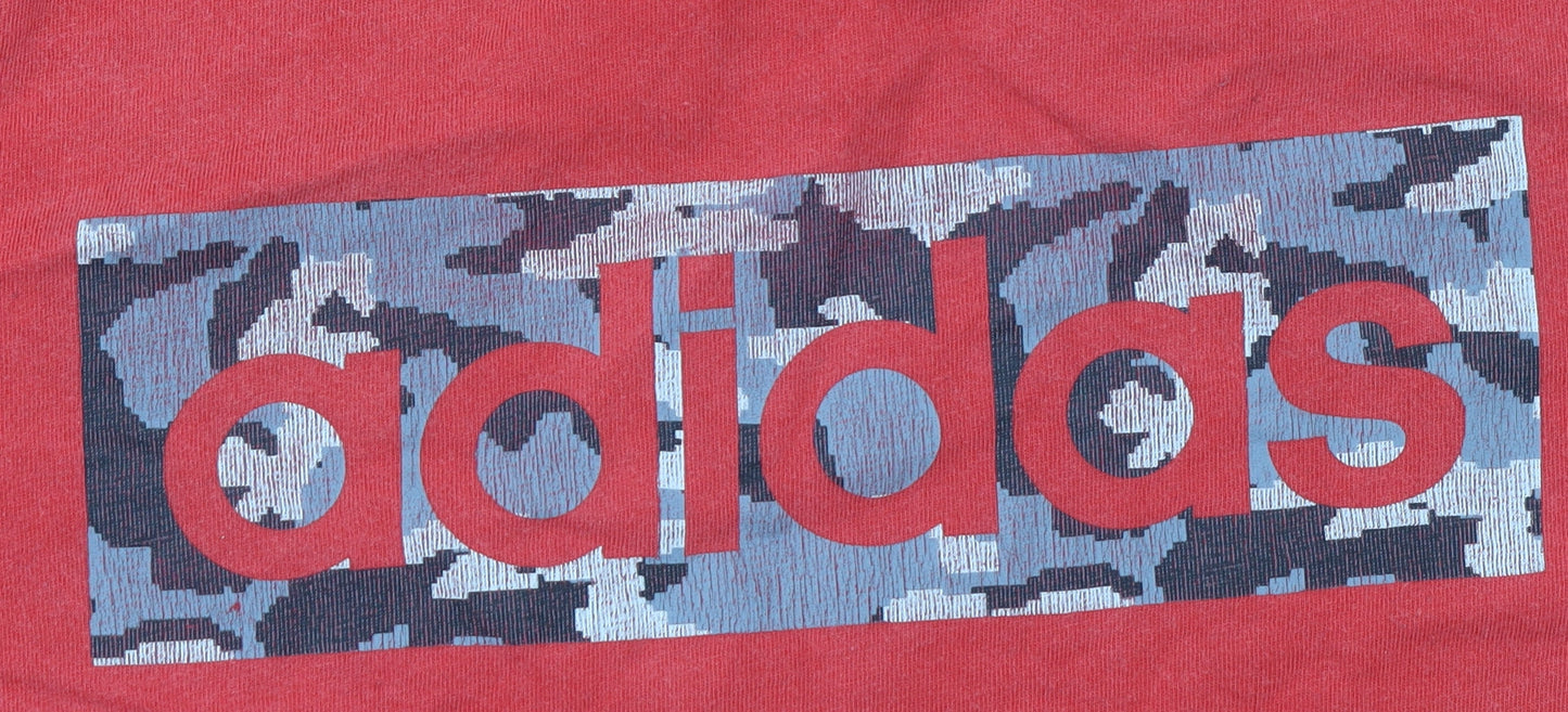 Adidas Boys Red Camouflage Logo T-Shirt 11-12 Years Short Sleeve Cotton