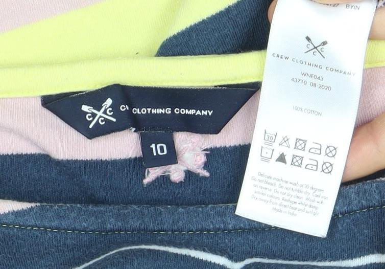 Brand and care label for Crew Clothing Women’s Multicoloured Striped Long Sleeve Cotton T-Shirt, size UK 10