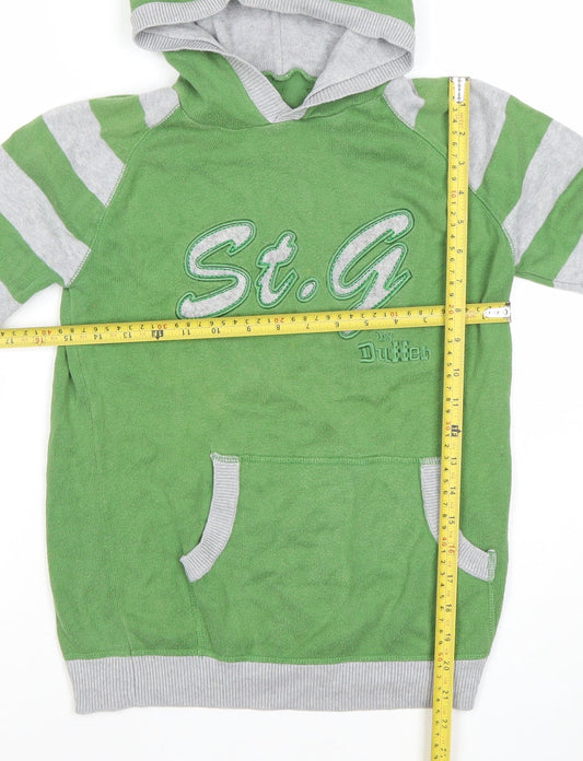St. George by Duffer Boys Green Grey Striped Pullover Hoodie 11-12 Years Cotton