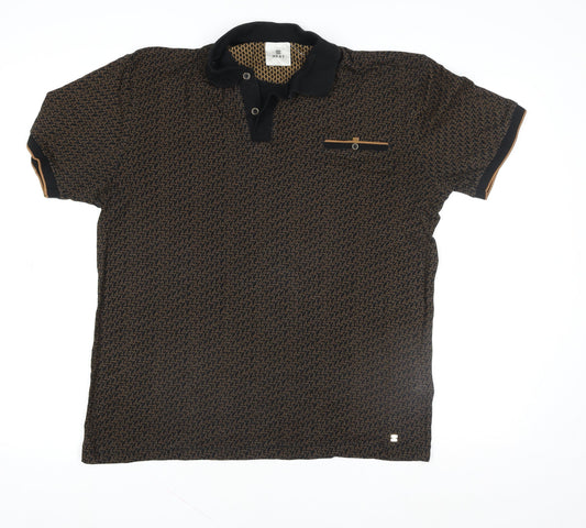 Next Men's Brown Geometric Short Sleeve Cotton Polo Shirt Size M