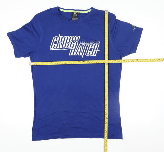 Crosshatch Men's Blue Logo Crew Neck Cotton T-Shirt Size L