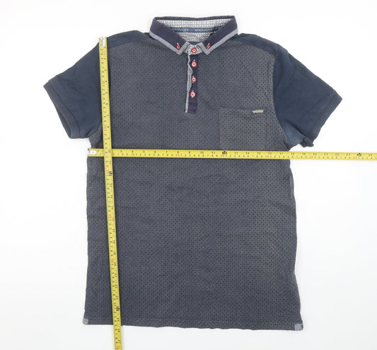Bewley & Ritch Men's Blue Geometric Short Sleeve Cotton Polo Shirt Size L