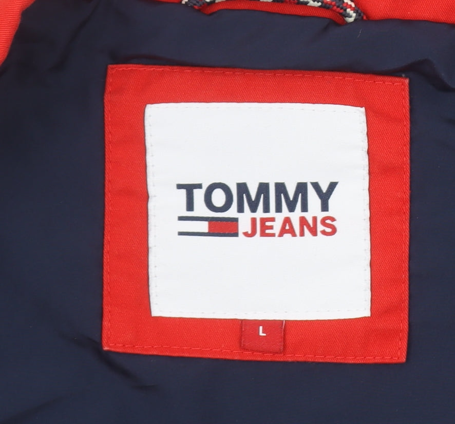 Tommy Jeans Mens Blue Red Colourblock L Bomber Jacket Retro 90s Style