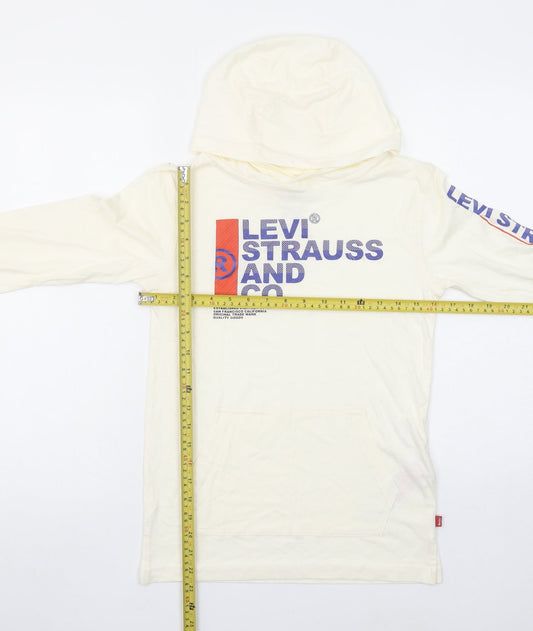 Levi's Boys Ivory Cotton Pullover Hoodie M 10-12 Years Graphic Print