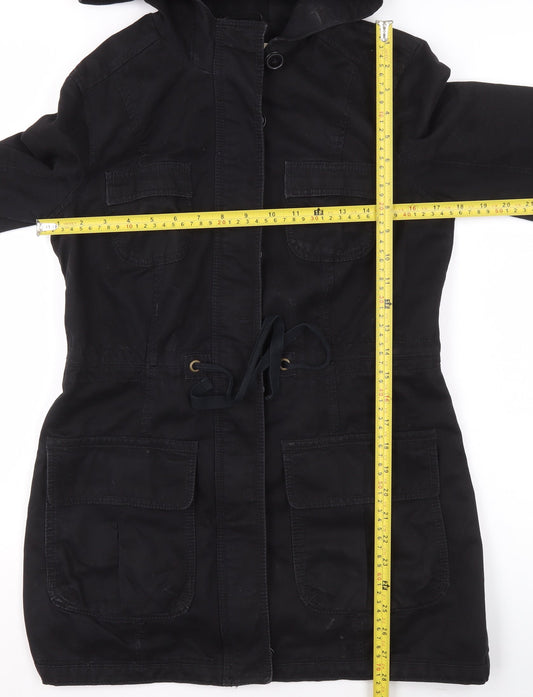 Just Jeans Womens Black Cotton Parka Jacket Size 10 Hooded Casual