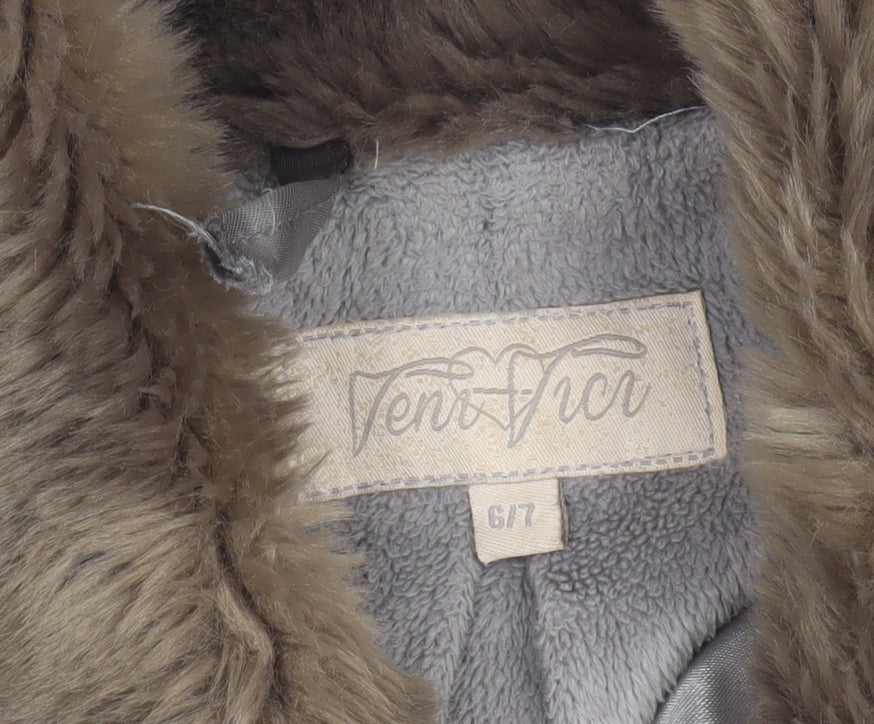 Additional view of Teni Vici girls’ silver sequin faux fur collar winter puffer coat 6-7 years