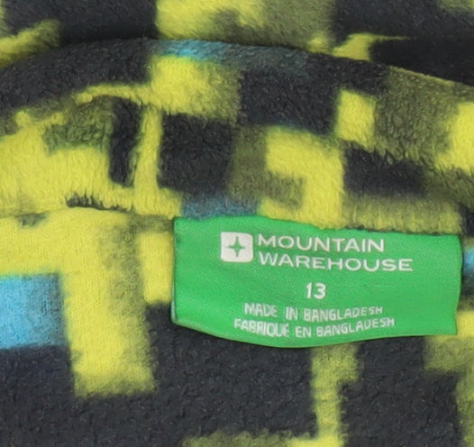 Brand and care label for Mountain Warehouse boys’ multicoloured fleece pullover sweatshirt 13 years