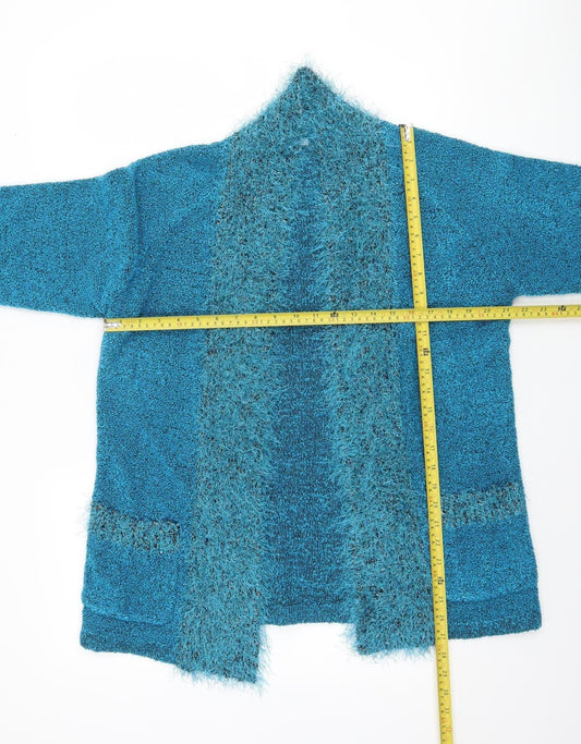 Iltex Women’s Blue Open Knit Open Front Cardigan M Acrylic Blend