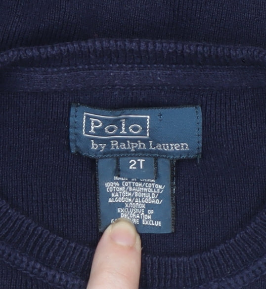 Ralph Lauren Boys Blue Cotton Knit Long Sleeve Crew Neck Jumper 24M