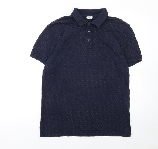 Next Men's Blue Polka Dot Cotton Polo Shirt Size M