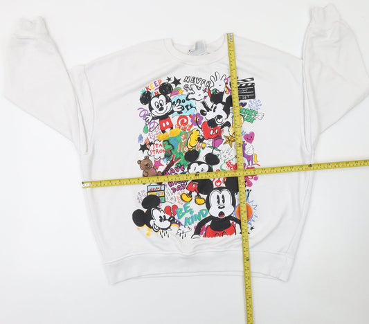 Disney Mickey Mouse Womens White Graphic Pullover Sweatshirt M 12/14