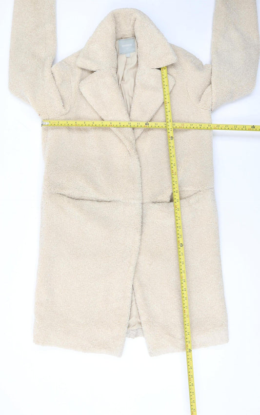 Next Women Beige Longline Belted Fleece Overcoat Size 6