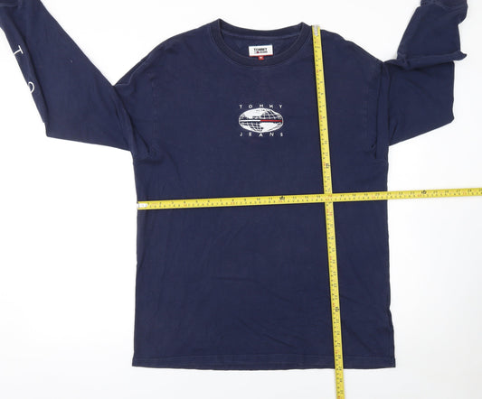 Tommy Jeans Men's Blue Long Sleeve Crew Neck Cotton T-Shirt Size M