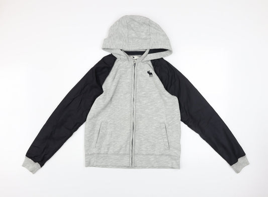 Abercrombie & Fitch Kids Boys Grey Hooded Full Zip Jacket 15-16 Years Cotton Blend
