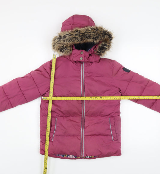 FatFace Girls Pink Hooded Puffer Jacket Coat 9-10 Years Faux Fur Lined Winter