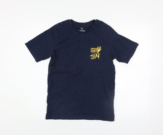 Jack & Jones Boys Blue Logo Graphic Short Sleeve Cotton T-Shirt Size 164 (14Y)
