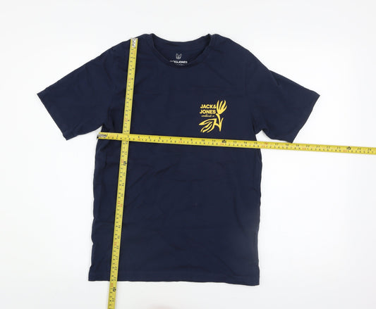 Jack & Jones Boys Blue Logo Graphic Short Sleeve Cotton T-Shirt Size 164 (14Y)
