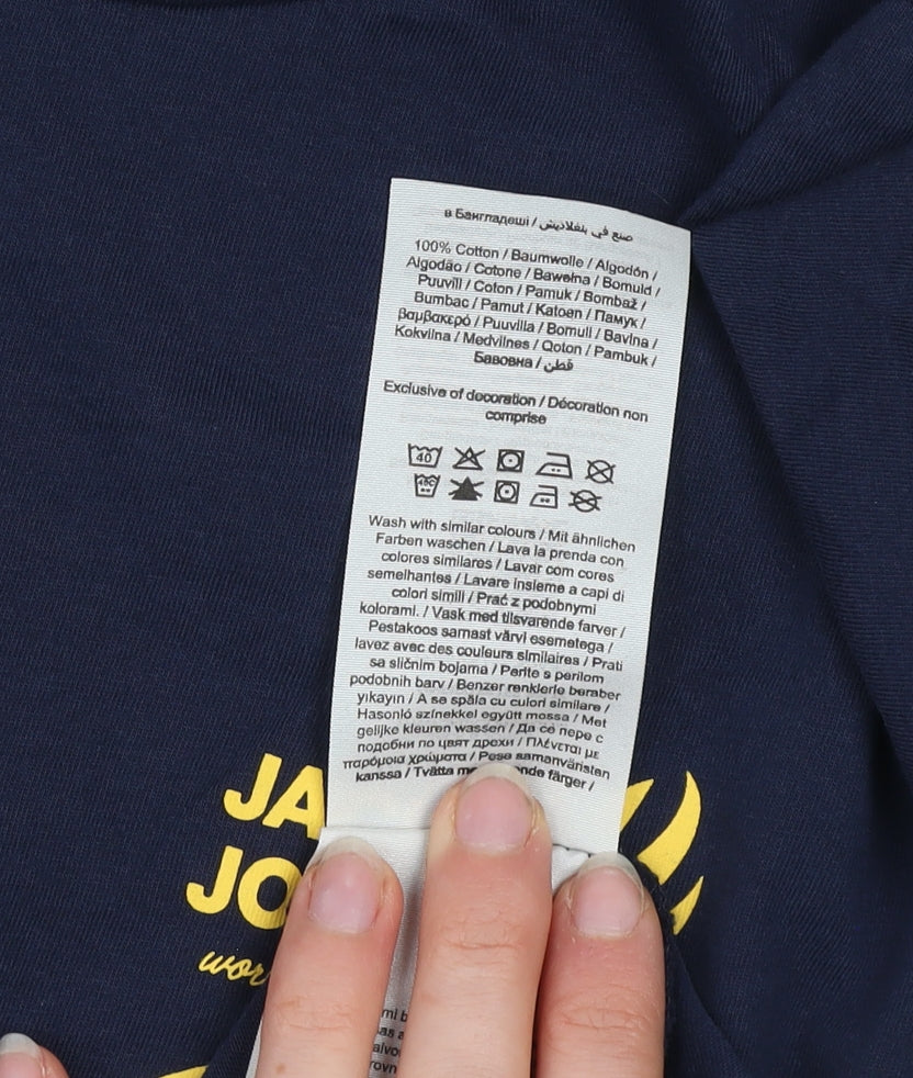 Additional view of Jack & Jones boys’ blue logo graphic short sleeve cotton t-shirt, size 164, (14y)