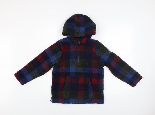 Joules Girls Multicoloured Fleece Check Hooded Pullover 8 Years